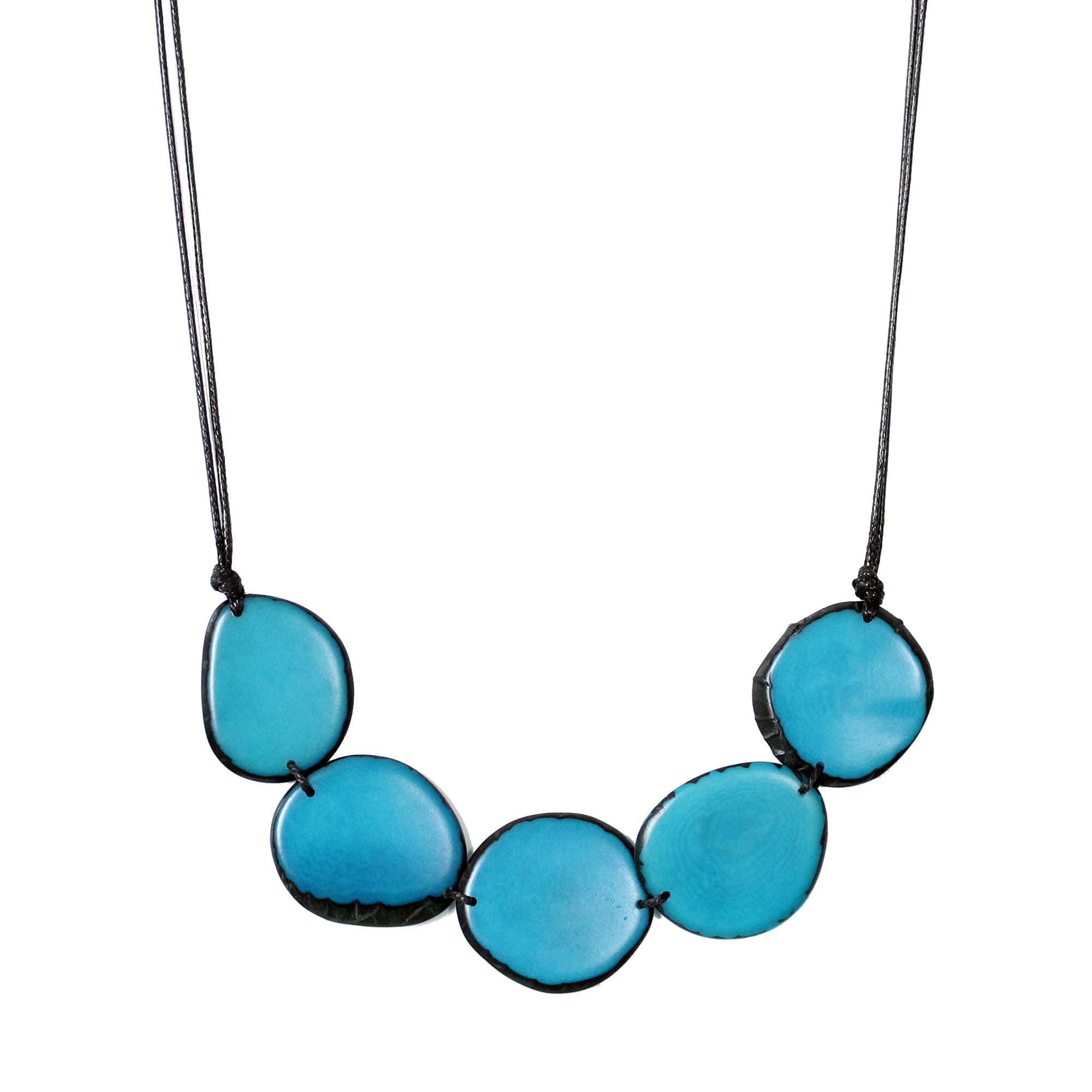 Tagua Nut Necklace Chips KGF6 in Blue Handmade Fair Trade and
