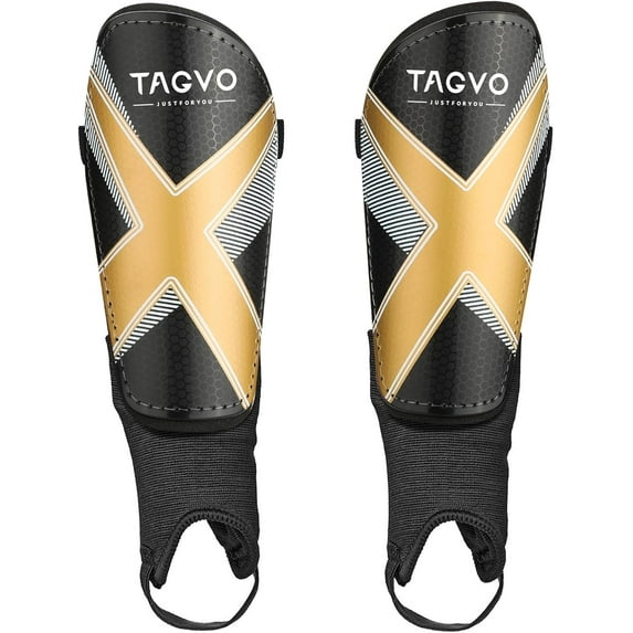 Tagvo Soccer Shin Guards for Kids Youth, Protective Soccer Equipment for Boys Girls 3-16 Years Old Girls Boys, High Impact Resistant, Gold, M