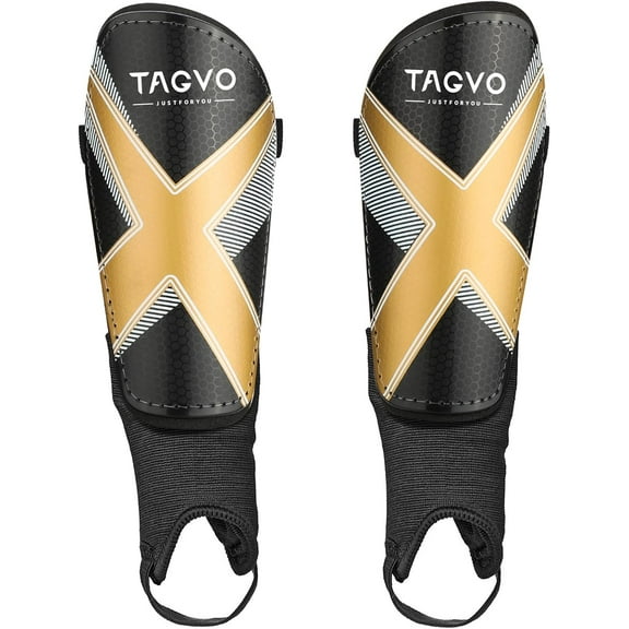 Tagvo Soccer Shin Guards for Kids Youth, Protective Soccer Equipment for Boys Girls 3-16 Years Old Girls Boys, High Impact Resistant, Gold, S