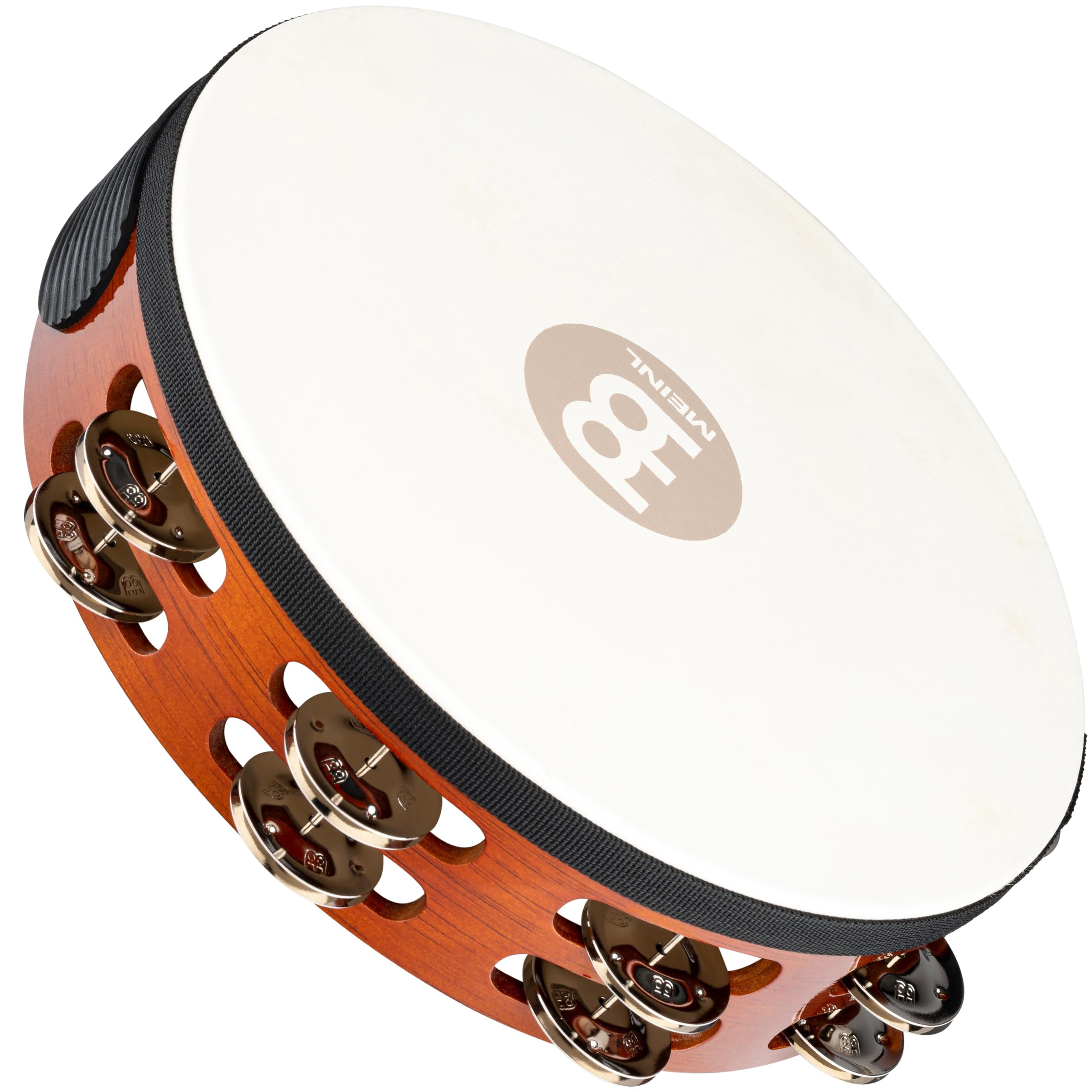 Tah2ab Traditional 10-inch Wood Tambourine With Goat Skin Head And Steel Jingles  2 Row