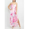 thumbnail image 1 of Tahari ASL V-Neck Spaghetti Strap Tie Waist Zipper Back Multi Print Slit Side Satin Dress-BLUSH / XS, 1 of 4