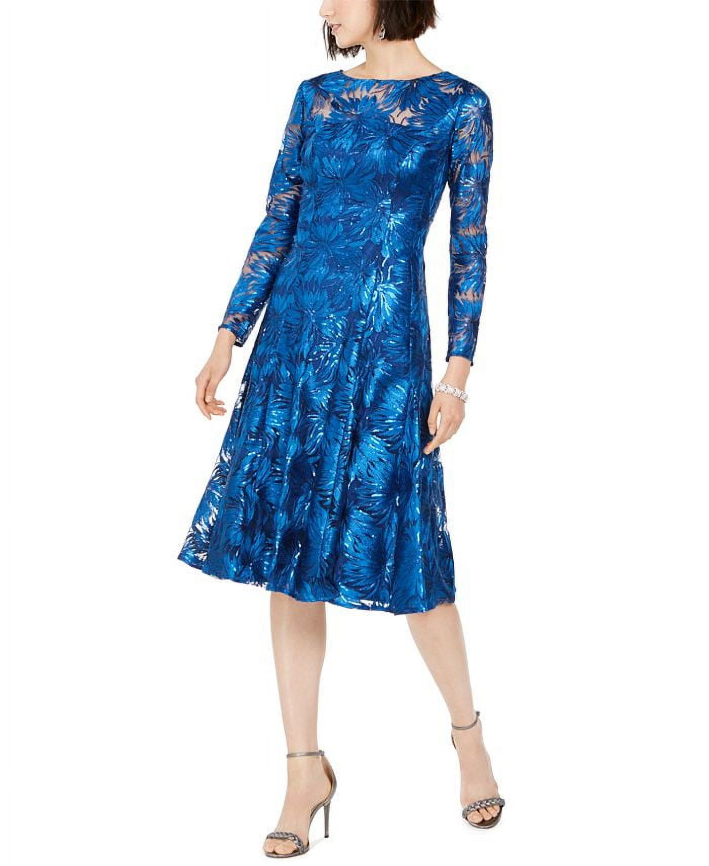 Tahari ASL Women s Sequined Embroidered MIDI Dress Blue Size 16