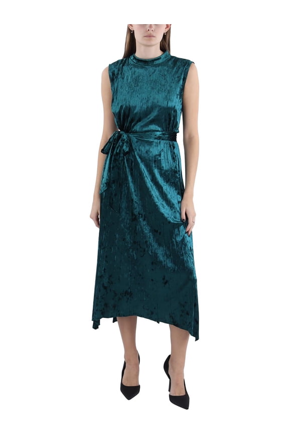 Tahari ASL Womens Velvet Pleated Midi Dress