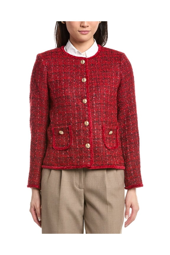 Tahari ASL womens  Boucle Jacket, 8, Red