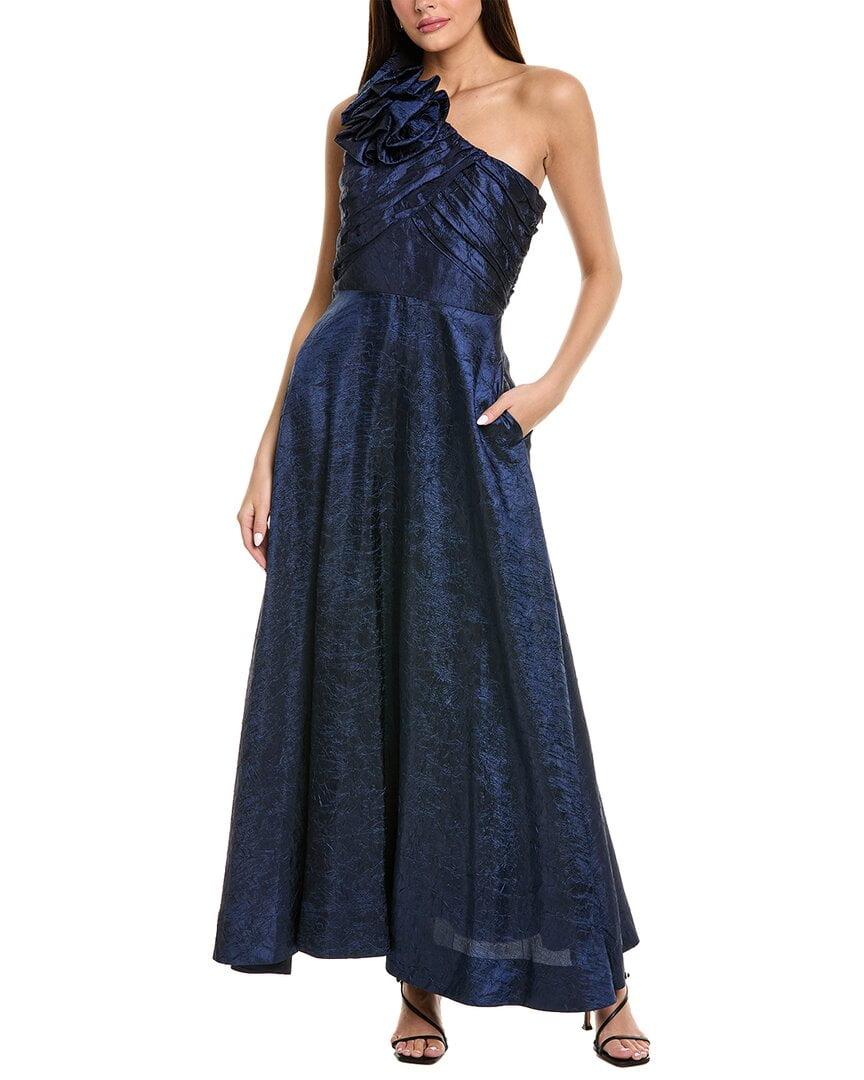 Tahari ASL womens One-Shoulder Textured Gown, 6, Blue