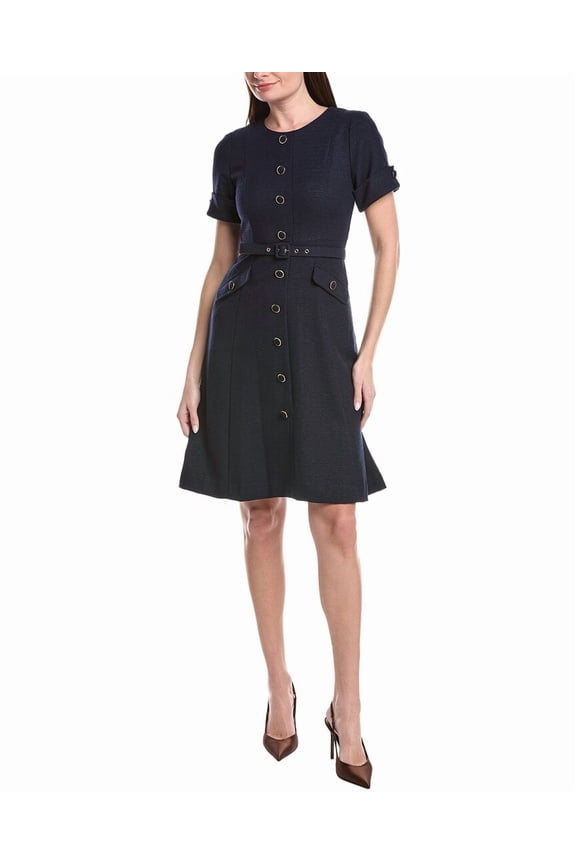 Tahari ASL womens  Petite Midi Dress, 14P, Blue