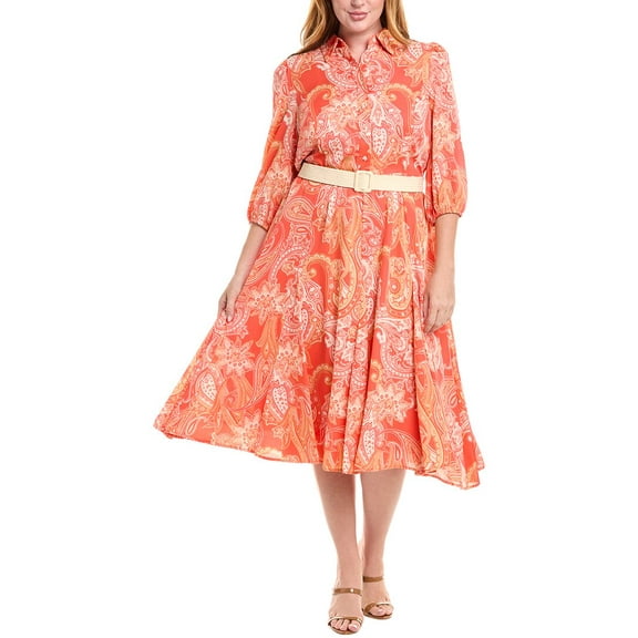 Tahari ASL womens  Plus Belted Midi Dress, 22W, Orange