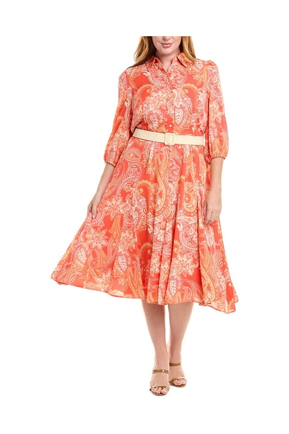 Tahari ASL womens  Plus Belted Midi Dress, 22W, Orange