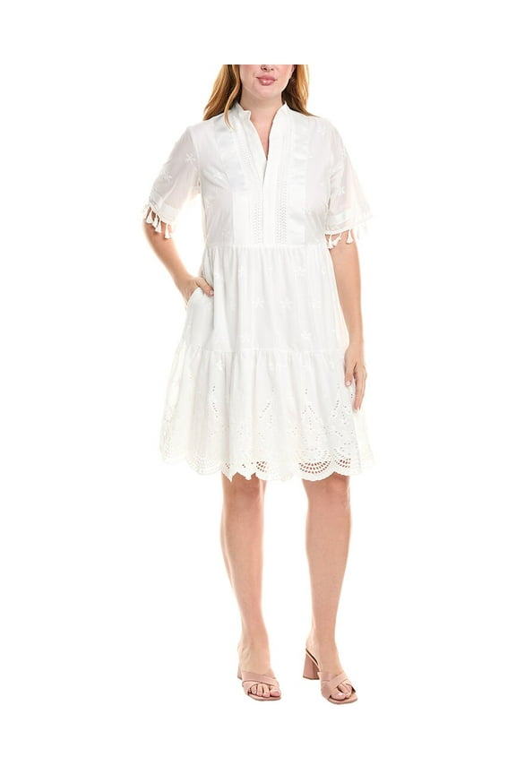 Tahari ASL womens  Plus Embroidered Tiered Mini Dress, 16W, White