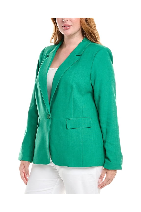 Tahari ASL womens Plus Linen-Blend Blazer, 14W, Green