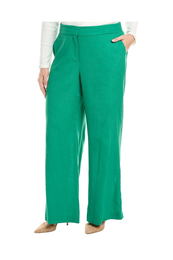 Tahari ASL womens  Plus Linen-Blend Pant, 14W, Green