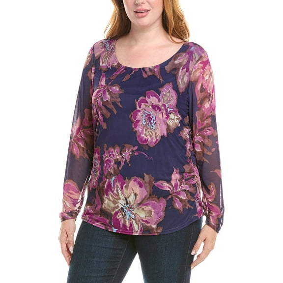 Tahari ASL womens  Plus Mesh T-Shirt, 3X, Purple