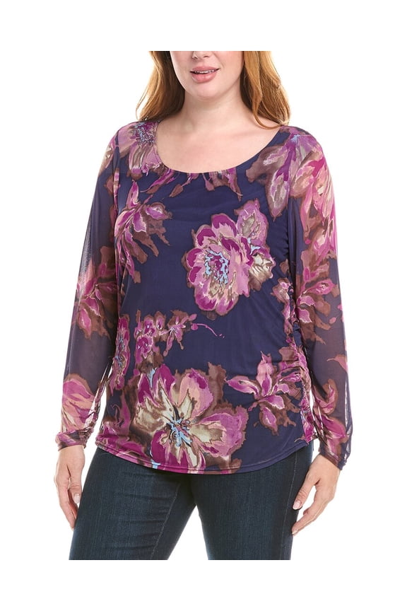 Tahari ASL womens Plus Mesh T-Shirt, 3X, Purple