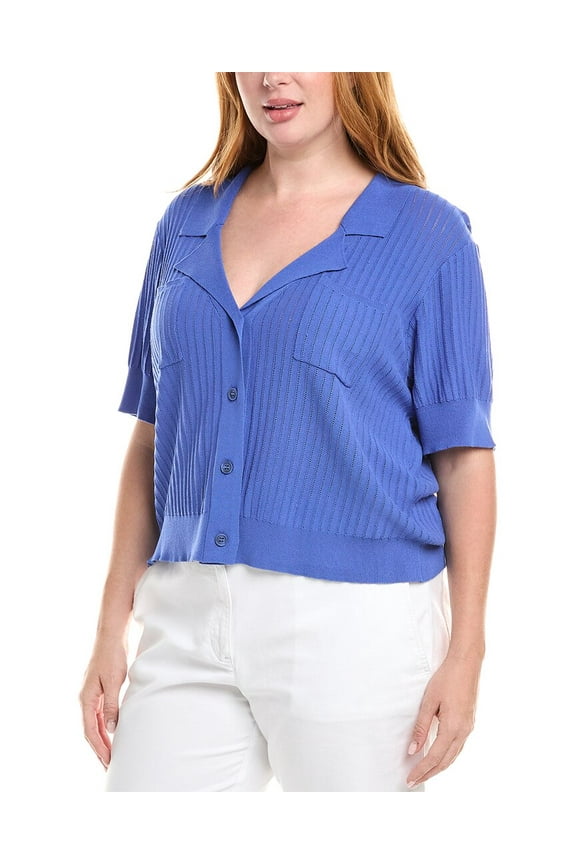 Tahari ASL womens  Plus Pointelle Stripe Knit Shirt, 2X, Blue