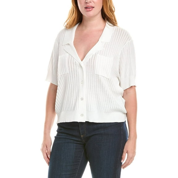 Tahari ASL womens  Plus Pointelle Stripe Knit Shirt, 3X, White
