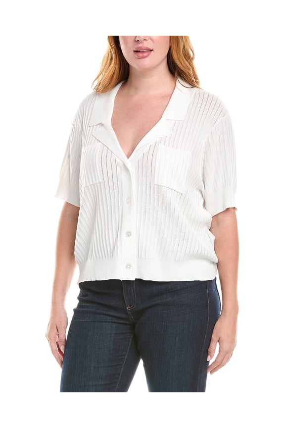 Tahari ASL womens Plus Pointelle Stripe Knit Shirt, 3X, White