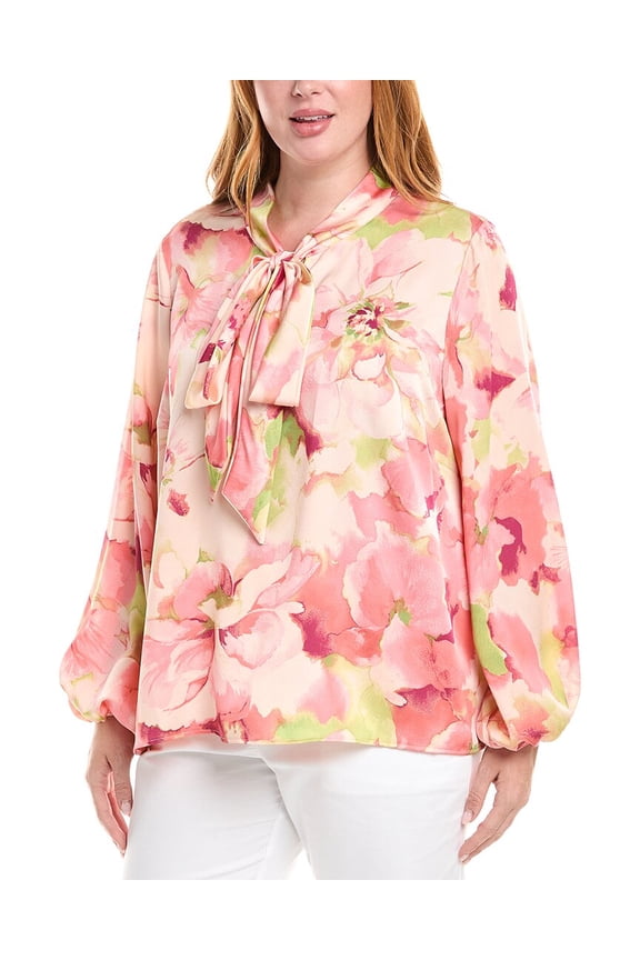 Tahari ASL womens Plus Scarf Neck Blouse, 1X, Pink