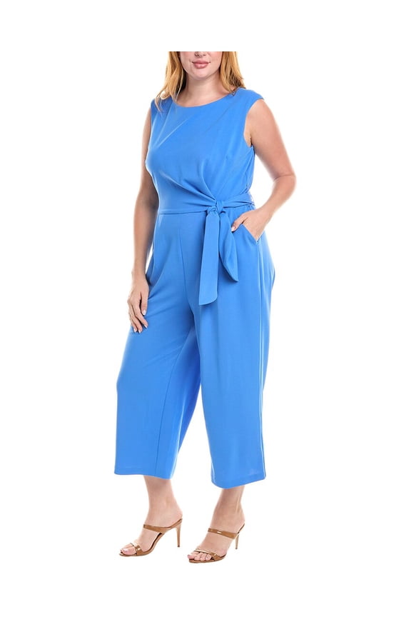 Tahari ASL womens  Plus Side Tie Jumpsuit, 20W, Blue