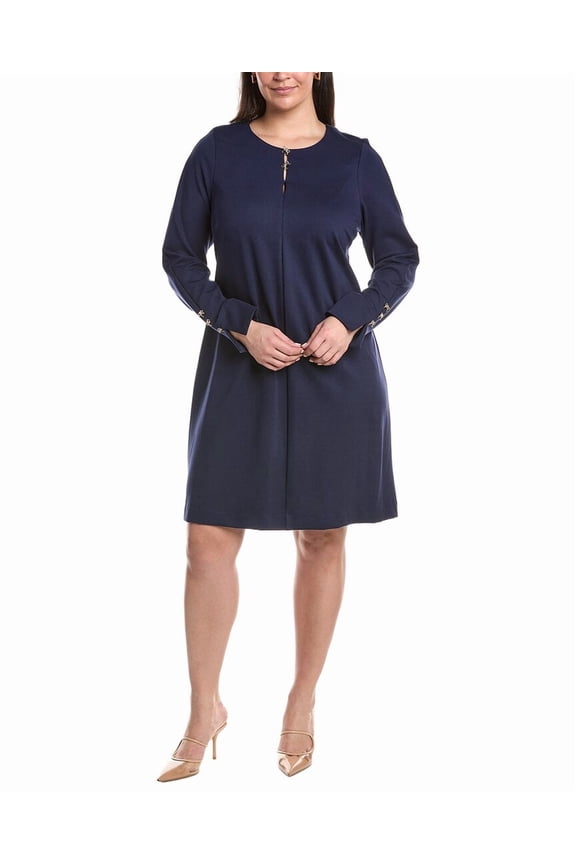 Tahari ASL womens  Plus Solid Midi Dress, 24W, Blue