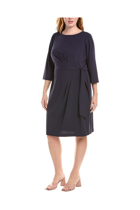 Tahari ASL womens  Plus Tie Waist Crepe Mini Dress, 24W, Blue