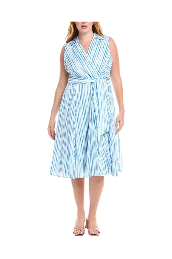 Tahari ASL womens  Plus Tie Waist Midi Dress, 22W, Blue