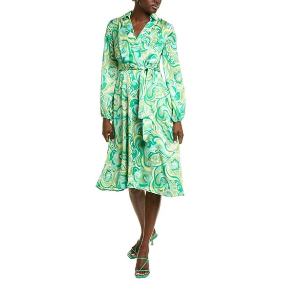 Tahari ASL womens  Tie Waist Midi Dress, 2, Green