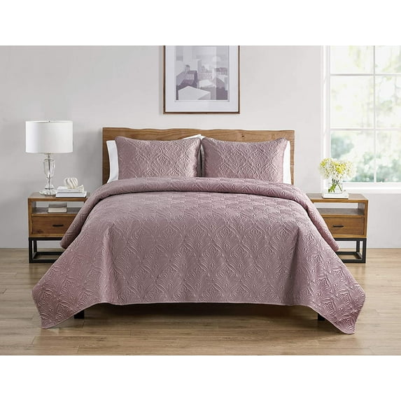 Tahari Home - Full Quilt Set, 3-[Piece Bedding with Matching Shams, Stylish Room Decor (Wendy Rose, Full/Queen) Full/Queen Rose