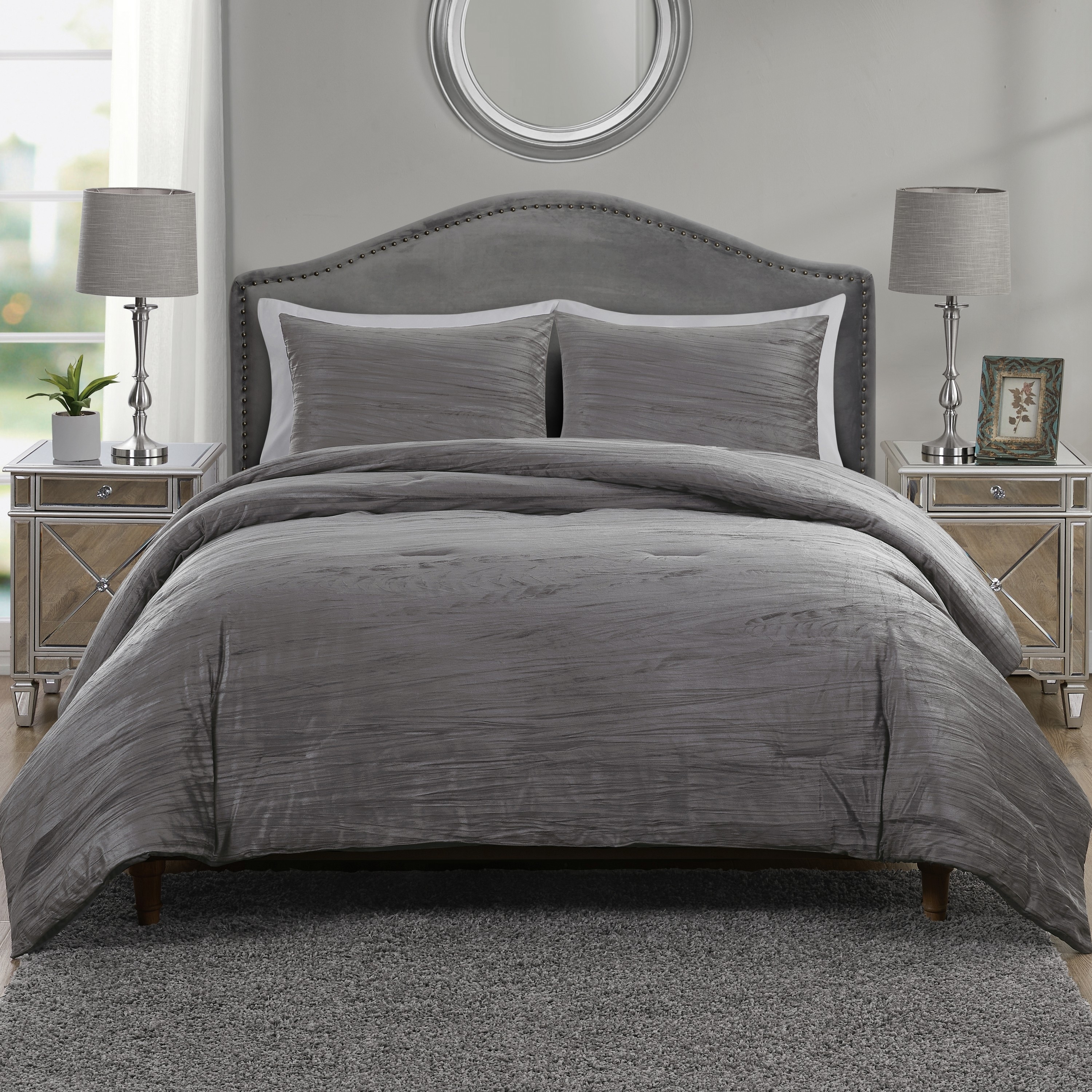 Tahari Home Zadie Soft Crinkle Velvet Comforter Set King Quiet Shade