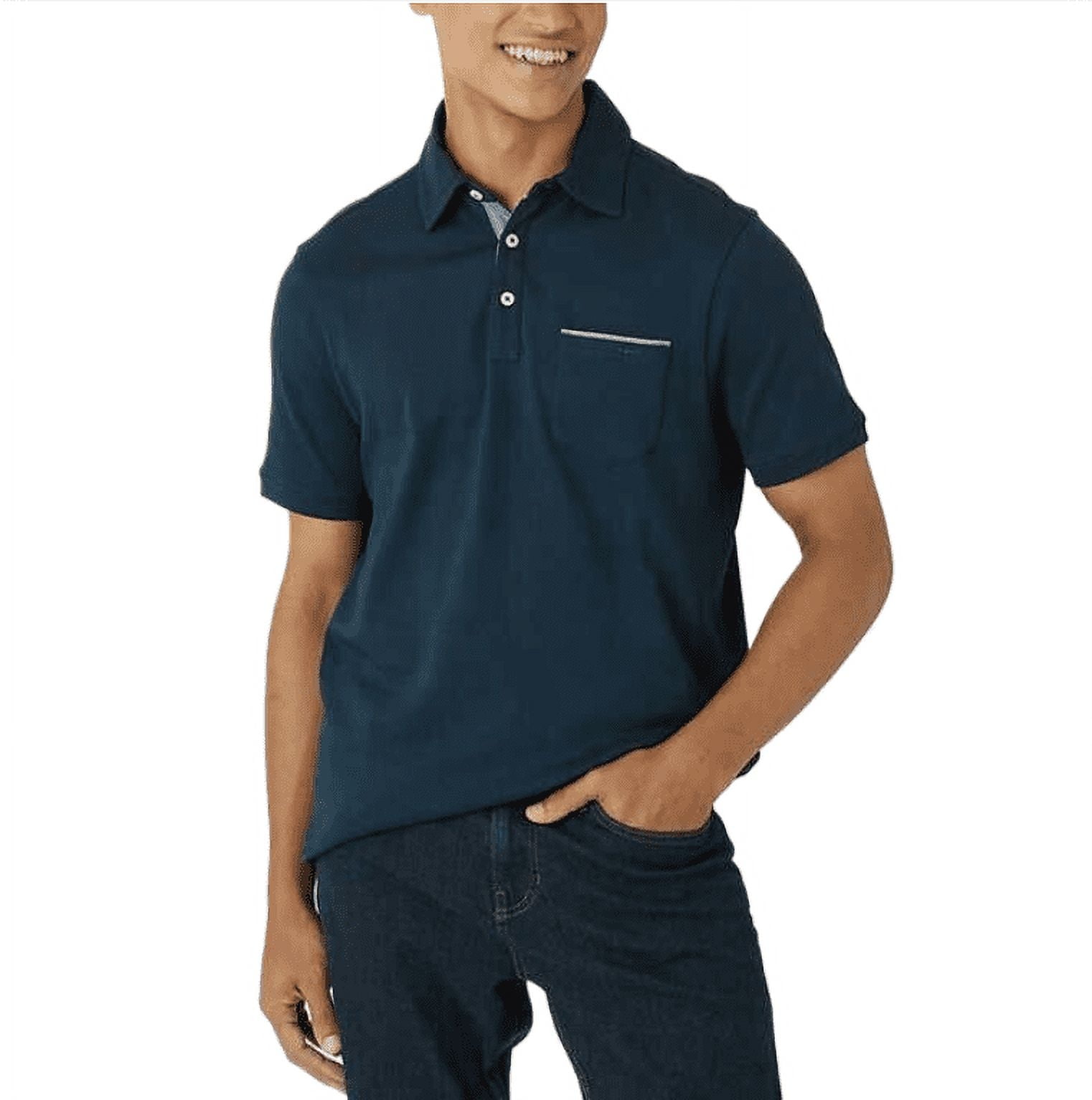 Tahari Men's Soft Knit Two Button Chambray Placket Polo Golf