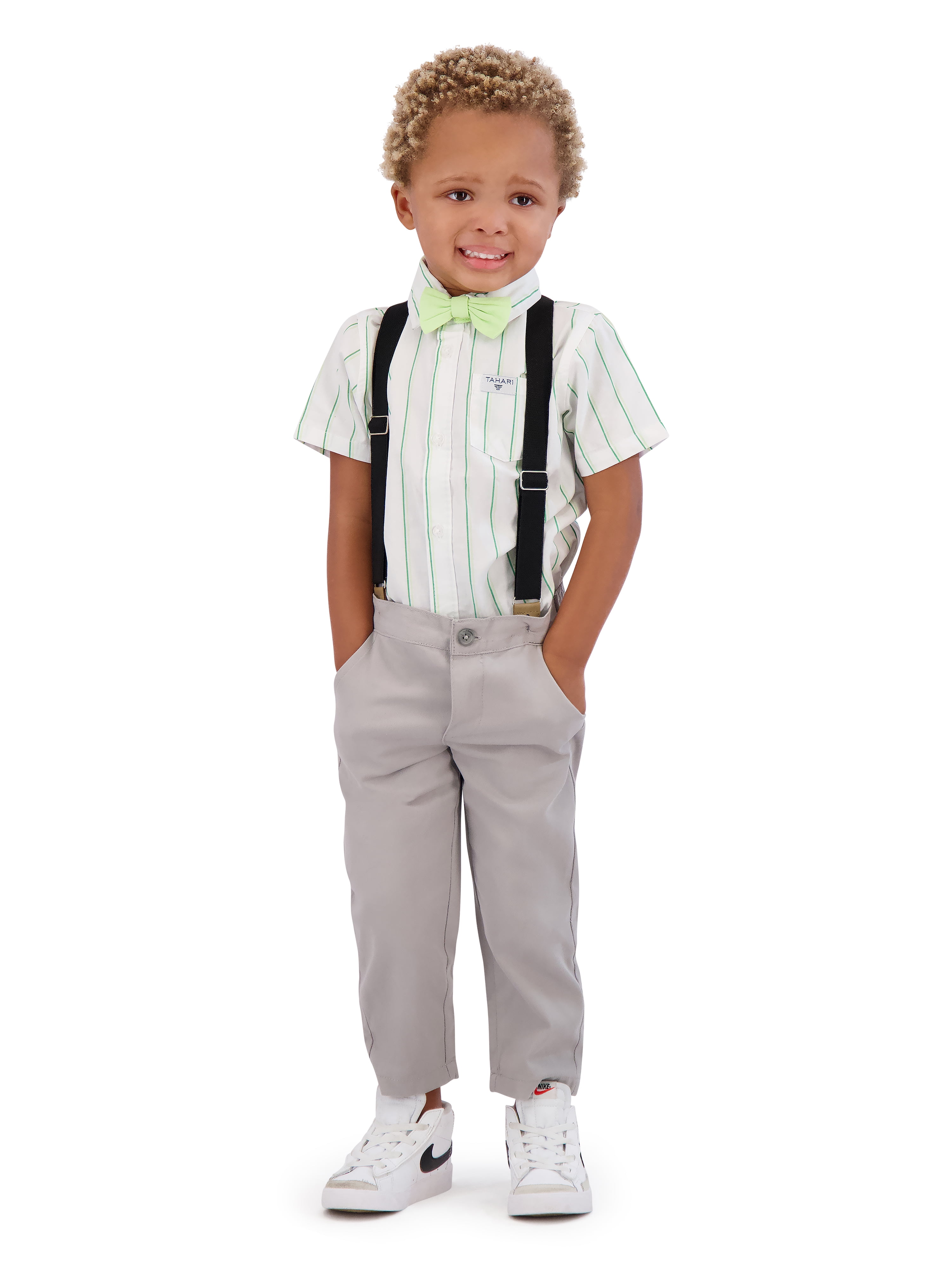 Tahari Toddler Boy Green Bow Tie & Suspender Pant Set, Size 2T-4T