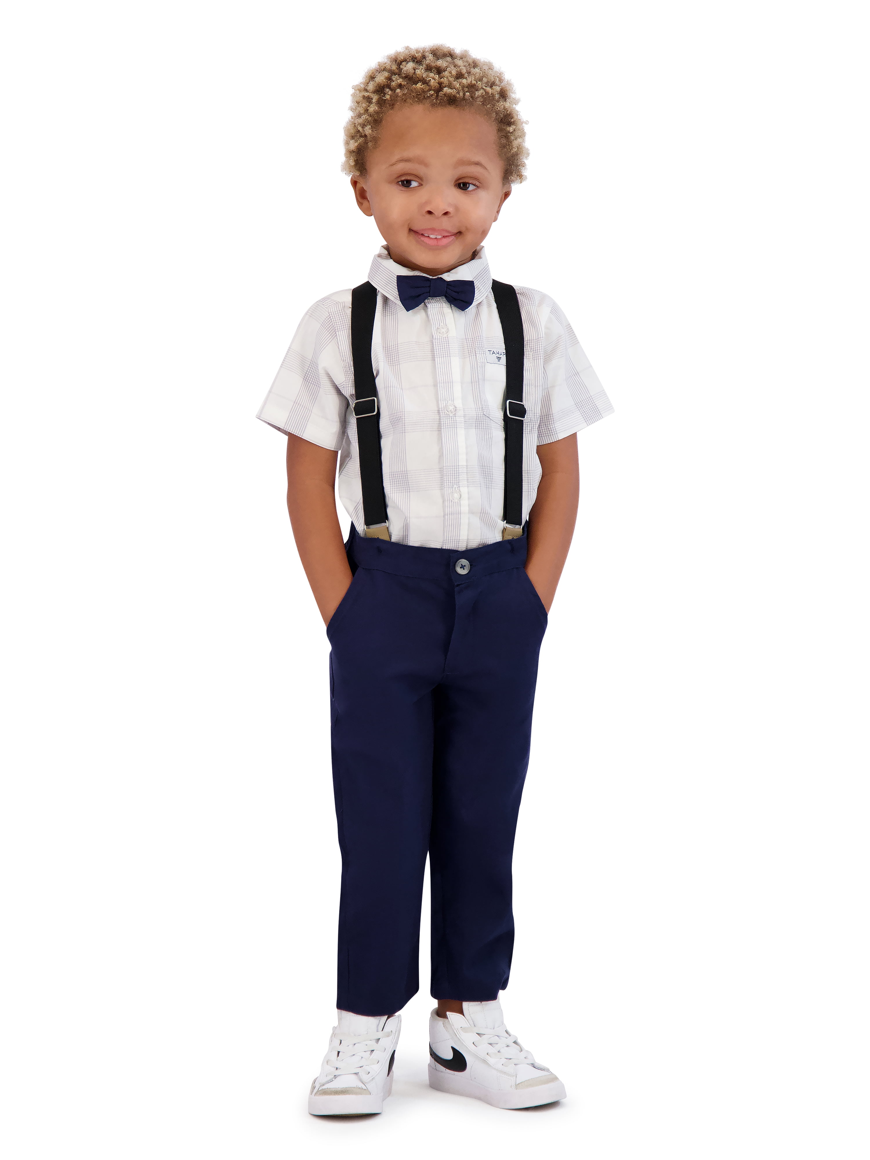 Tahari Toddler Boy White Bow Tie & Suspender Pant Set, Size 2T-4T