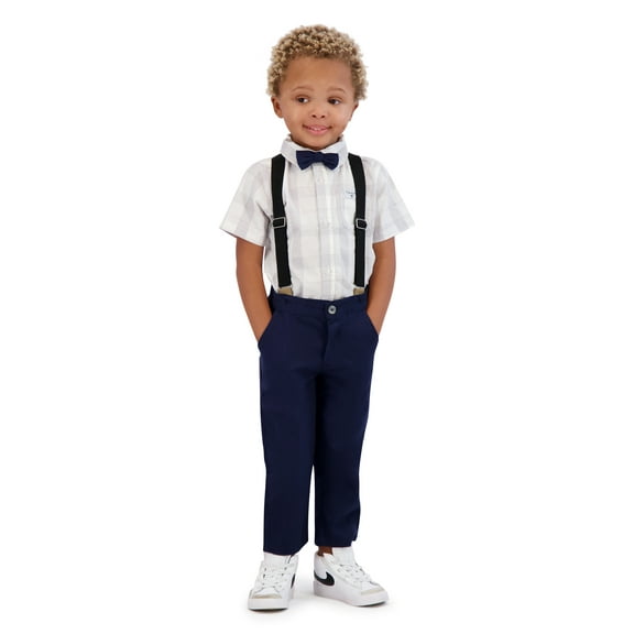 Tahari Toddler Boy White Bow Tie & Suspender Pant Set, Size 2T-4T