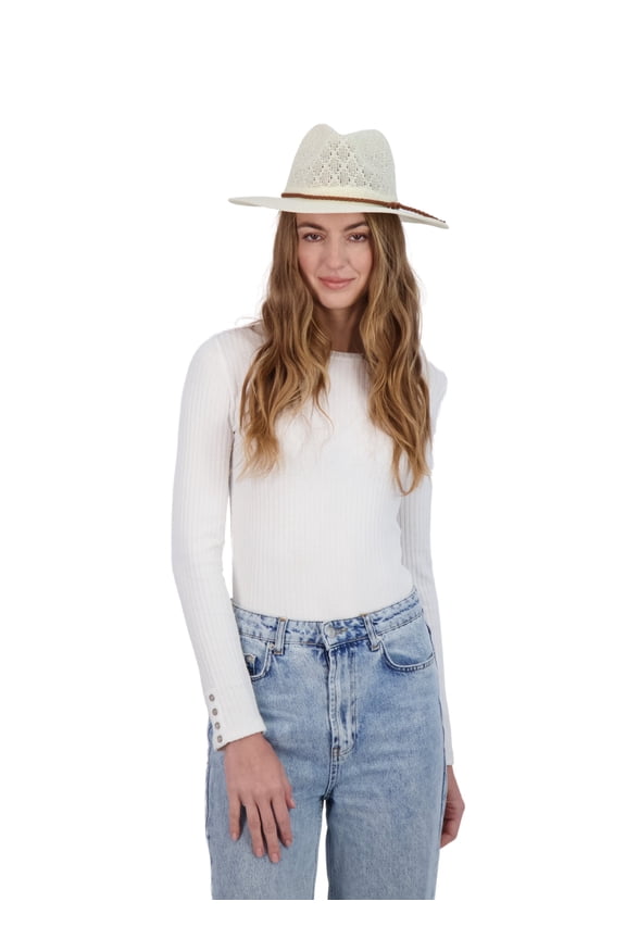 Women's Packable Diamond Patterned Fabric Panama Hat, Oatmeal