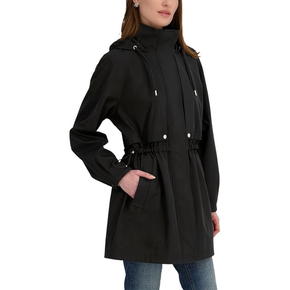 TAHARI Women's Diana Softshell Anorak Water-Resistant Lightweight Jacket w/Detachable Hood, Black, M