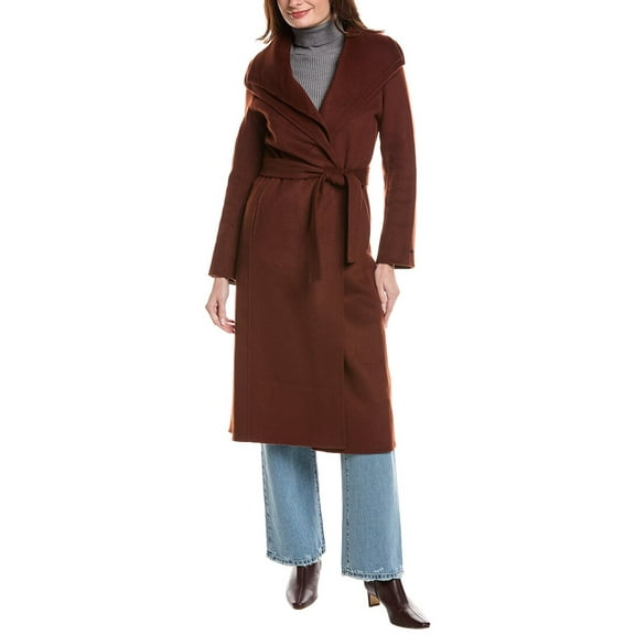 TAHARI Women's Slim Fit Double-Faced Wool Blend Belted Wrap Coat, Cinnamon, S