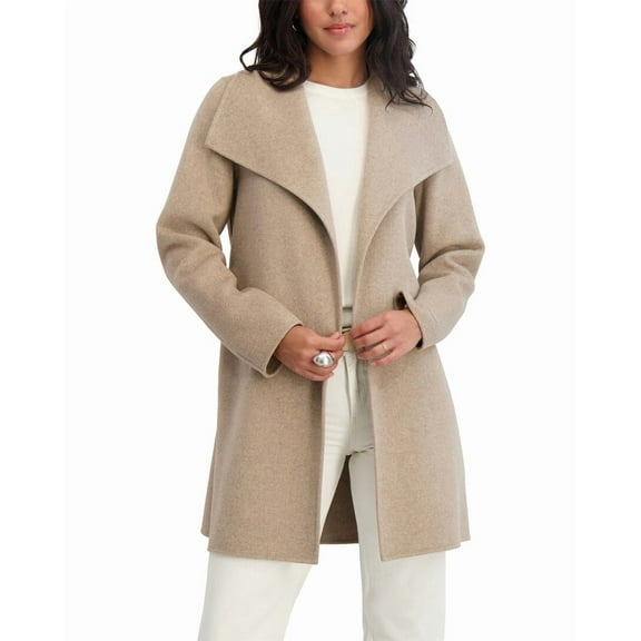 TAHARI Women's Double Face Wool-Blend Belted Coat, Oatmeal, L