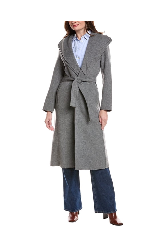 womens Elliot Wool-Blend Wrap Coat, xs, Grey