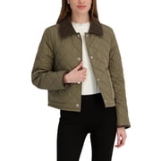 TAHARI Women's Haly Quilted Lightweight Water-Repellent Short Jacket w/Corduroy Collar, Sage, L