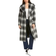 TAHARI Women's Julianne Plaid Mid-Length Wool-Blend Coat, Black/White, XL