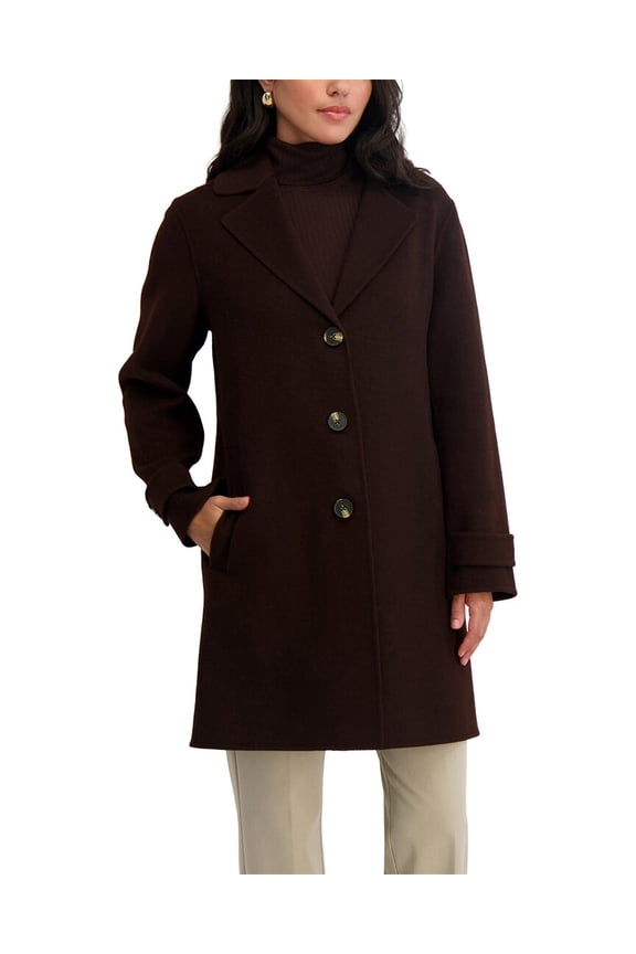 Women's Relax Fit Double-Faced Soft Wool Topper Coat with Front Buttons, Chocolate, M