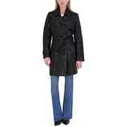 TAHARI Women's Leather Double Breasted Trench Coat, Black, L