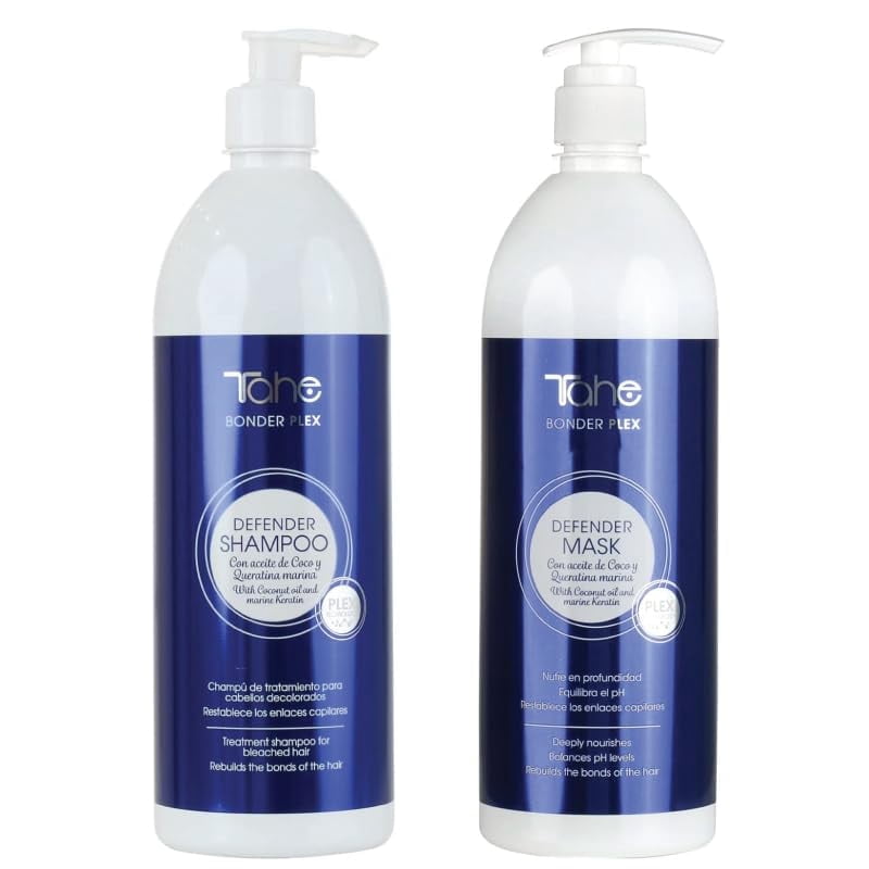 Tahe Defender Kit - Shampoo 1000ml + Mask 1000ml For Blonde Hair, With Coconut Oil and Marine Keratin