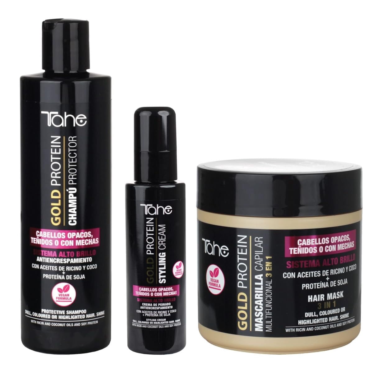 Tahe Gold Protein for Colored Hair Small Kit - Shampoo 300ml + Mask 400ml + Styling Cream 100ml