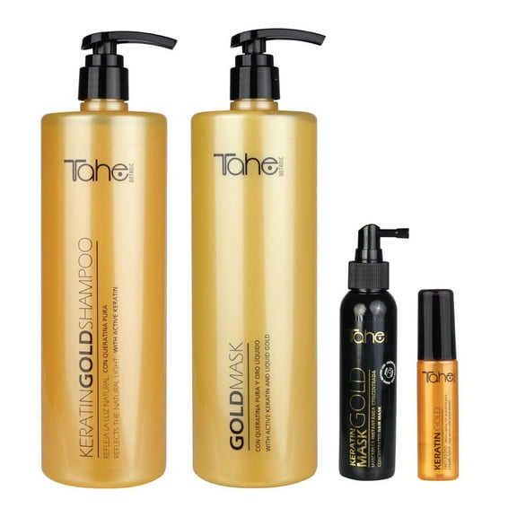 Tahe Keratin Gold Shampoo 1000ml + Mask 1000ml With Serum 30ml + Gold Mask 125ml