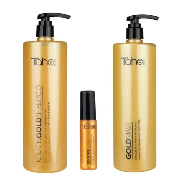 Tahe Keratin Gold Shampoo 1000ml + Tahe Gold Mask 1000ml + Tahe Gold Serum Keratin Gold 30 ml