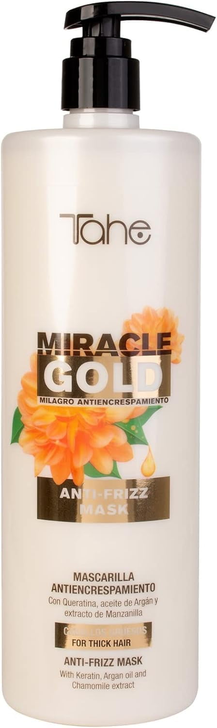 Tahe Miracle Gold Anti-Frizz Mask for Thick Hair with Keratin, Argan Oil, and Chamomile Extract, 1000ml