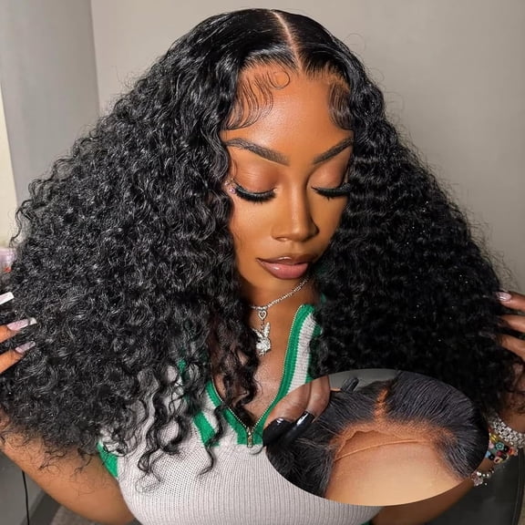 Tahikie 16 Inch 7x6 HD Lace Deep Wave Human Hair Wig, Glueless Wear & Go Wig, Pre-Cut Pre-Plucked, Beginner Friendly