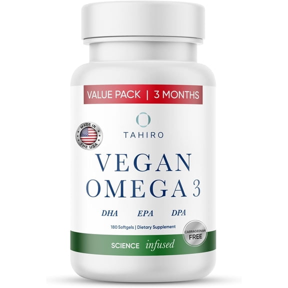 Tahiro Vegan Omega-3 Softgels. Serving Size 1000mg Includes DPA , DHA & EPA Plant Based Supplement. Nutrients for Men, Women, Kids, and Pregnant Women.