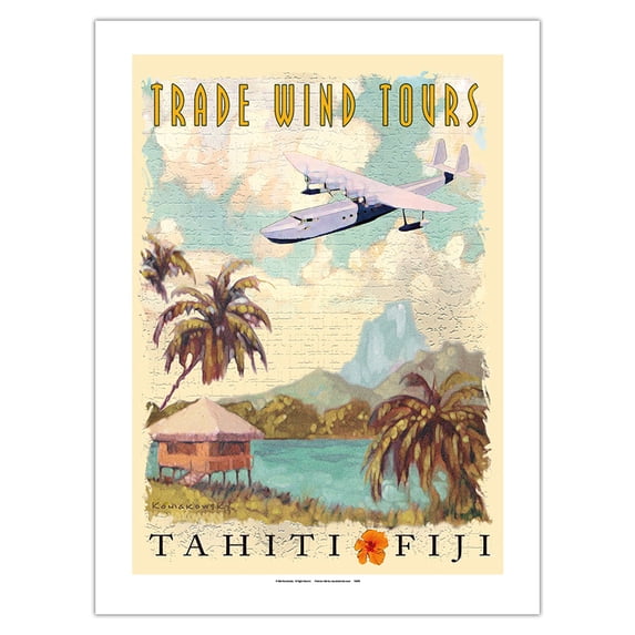 Tahiti Fiji Islands - Trade Wind Tours - Vintage Travel Poster by Wade Koniakowsky - Bamboo Fine Art 290gsm Paper Print (Unframed) 18x24in