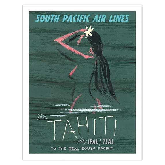 Tahiti - Fly South Pacific Air Lines (SPAL) - Vintage Airline Travel Poster by Arthur Alfred Thompson c.1950s - Fine Art Matte Paper Print (Unframed) 20x26in